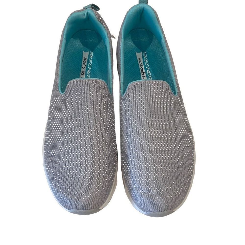 Skechers Womens Gray Slip-On Walking Shoes - Teal Lining